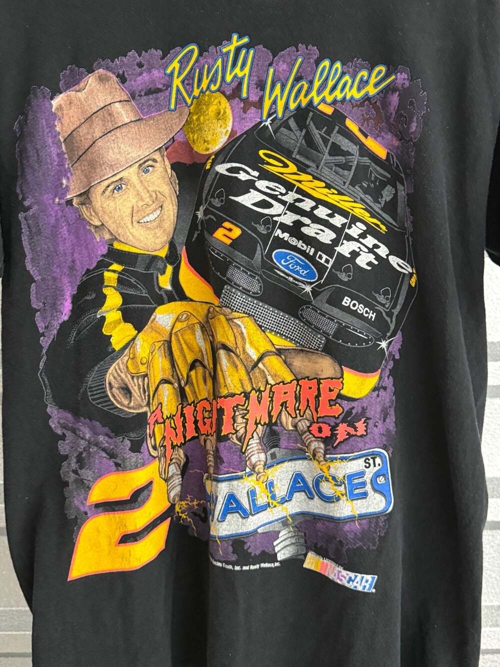 Vintage 1995 Rusty Wallace Nightmare on Wallace St NASCAR T-Shirt Size L